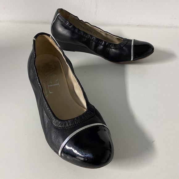 AGL Attilio Giusti Leombruni Pump Ballet Black Leather Wedge Heel Cap 37… - Picture 3 of 11